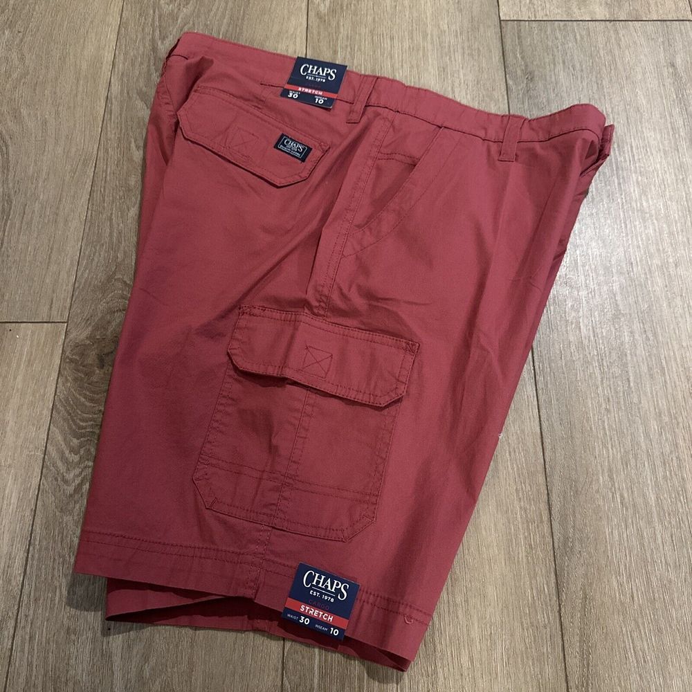 Chaps Men's Coastland Wash Cargo Shorts Nantucket Red Stretch Size‎ 30 10" NEW